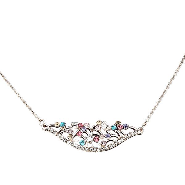 Necklace, glass rhinestone / rose gold-coated plastic / rose gold-finished steel / "pewter" (zinc-based alloy), multicolored, 50x16mm nest, 16 inches with 2-1/2 inch extender chain and lobster claw clasp. Sold individually. image number 0