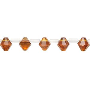 Bead, glass, translucent honey, 6-7mm faceted bicone. Sold per pkg of 30 beads.