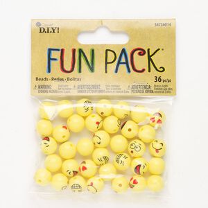 Acrylic 1pkg36, emoji round bead mix yellow / black / red 12mm