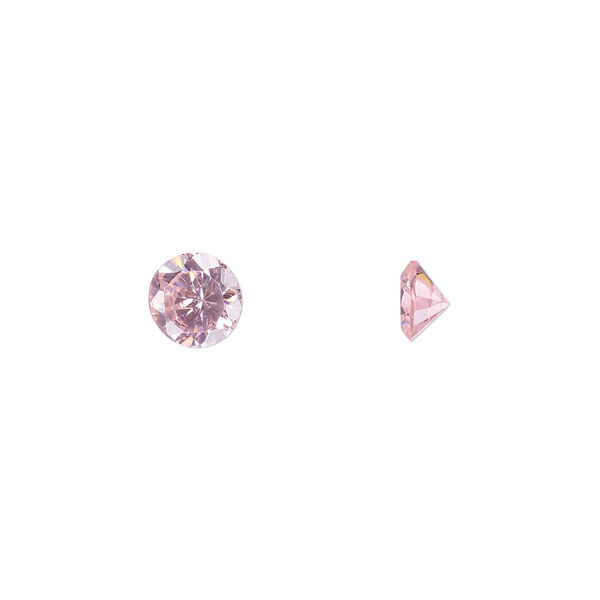 Gem, cubic zirconia, pink, 6mm faceted round, Mohs hardness 8-1/2. Sold per pkg of 2. image number 0