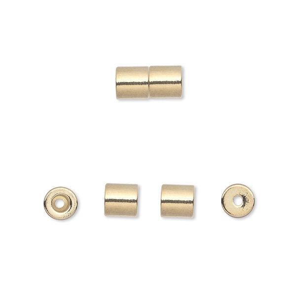 Clasp, magnetic barrel, gold-finished steel, 10x5mm round tube with 1mm hole with a 2.4x2mm inner well and heavy-duty strength magnet. Sold per pkg of 4. image number 0