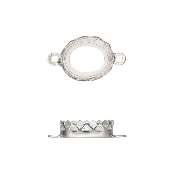 Link, sterling silver, 13.5x11.5mm oval with decorative trim and open back with 12x10mm oval cabochon bezel setting. Sold individually. image number 0