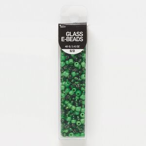 Seed bead, glass, pkg/40g, #6 round, opaque and translucent silver-lined green.