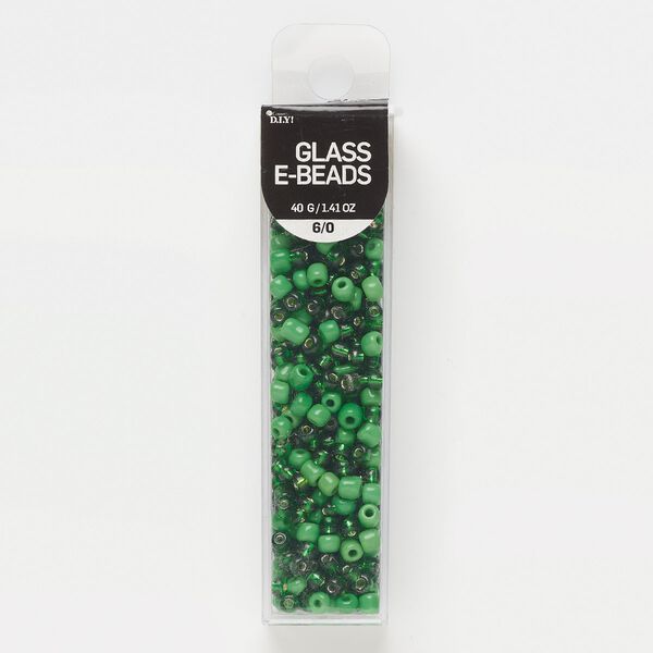 Seed bead, glass, pkg/40g, #6 round, opaque and translucent silver-lined green. image number 0