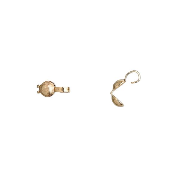 Bead tip, gold-plated brass, 8x3.5mm bottom clamp-on with open loop. Sold per pkg of 100. image number 0