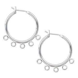 Earring hoop 1pkg2 silver-plated, 23mm round / latch-back / closed loop, brass 1 pair