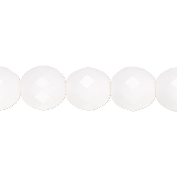 Bead, Czech fire-polished glass, pkg/15-1/2 to 16 inches, 12mm faceted round, opaque white, (03000). image number 0