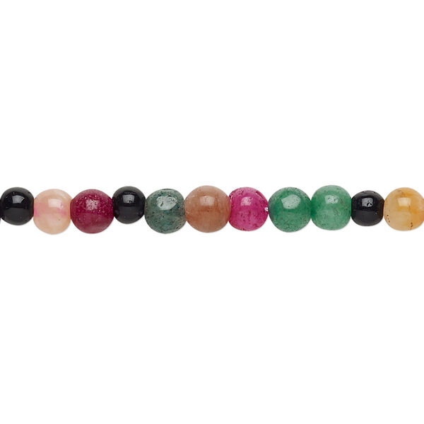 Bead, multi-gemstone and glass (natural / dyed / heated / irradiated / man-made), 4-5mm hand-cut round, C- grade, Mohs hardness 3 to 7. Sold per 13-inch strand. image number 0
