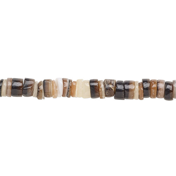 Bead, brown lip shell (natural), 4-5mm hand-cut heishi, Mohs hardness 3-1/2. Sold per 24-inch strand. image number 0