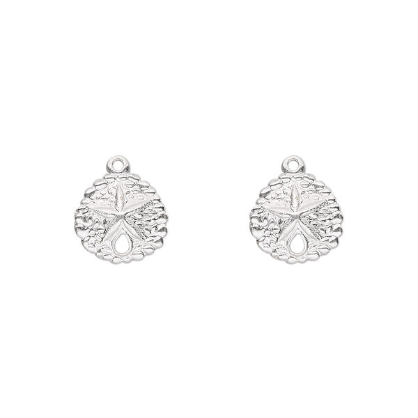 Charm, sterling silver, 9.5mm sand dollar with hole. Sold per pkg of 2. image number 0