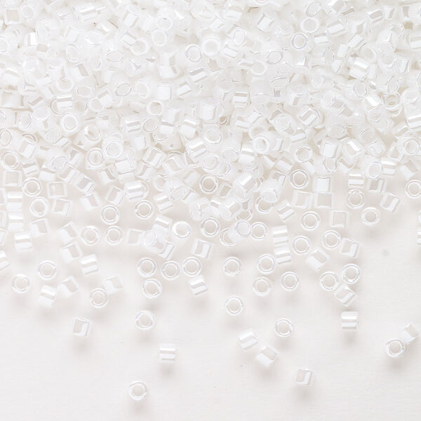 Seed bead, Delica®, glass, pkg/50g, #10 round, opaque luster white pearl (DBM-0201). image number 0