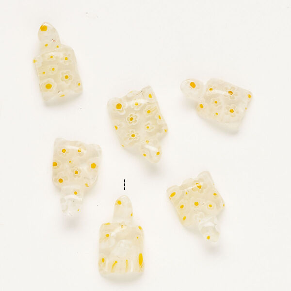 Bead, millefiori glass, translucent clear / yellow-orange / white, 19x13mm-22x14mm half-drilled turtle. Sold per pkg of 6. image number 0