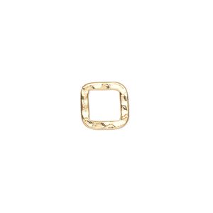 Component, gold-plated steel, 10x10mm double-sided hammered flat open square. Sold per pkg of 12.