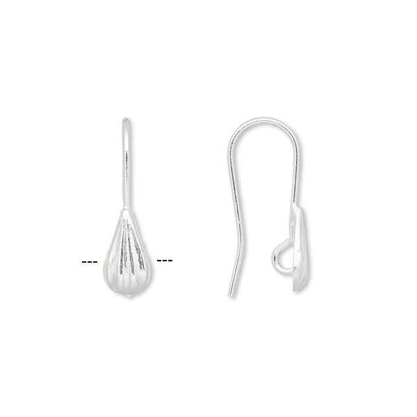 Ear wire fishhook 1pkg10 sterling silver-filled, 20mm / 9x5mm corrugated teardrop / hidden open loop, 21 gauge 5 pair image number 0