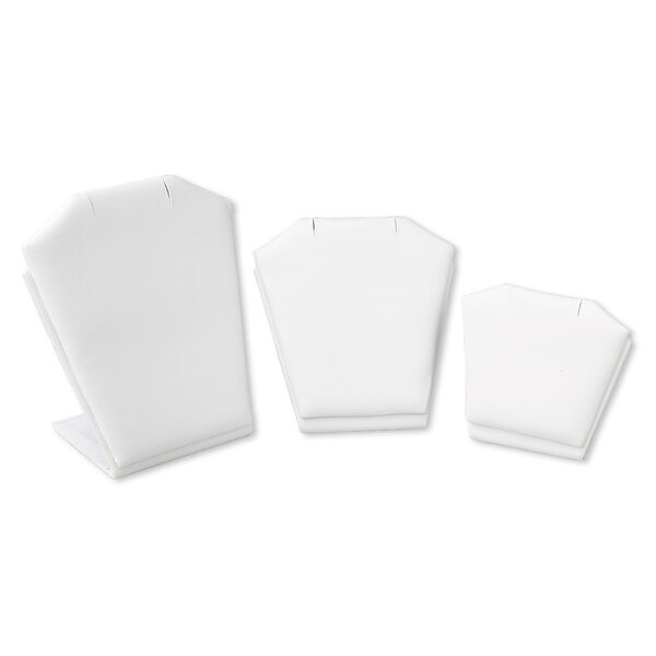 Display, pendant / earring, leatherette, white, assorted sizes. Sold per set of 3. image number 0