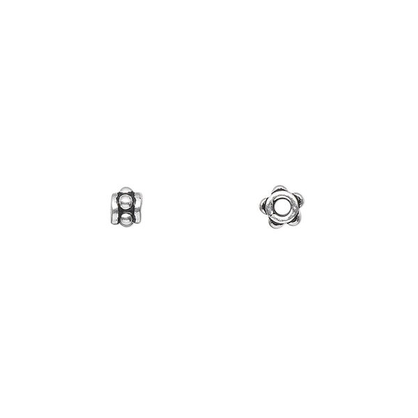 Bead, antiqued sterling silver, 4x3mm beaded rondelle. Sold per 1-troy ounce pkg, approximately 120-140 beads. image number 0