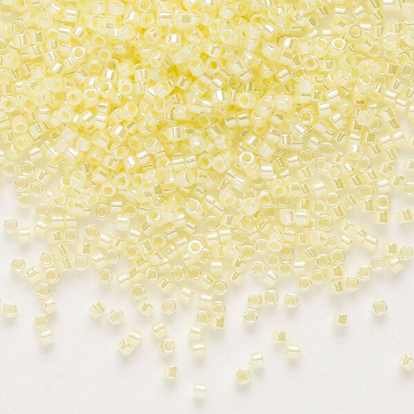 Seed bead, Delica®, glass, pkg/7.5g, #11 round, opaque inside dyed color luster light lemon ice (DB-0232). image number 0