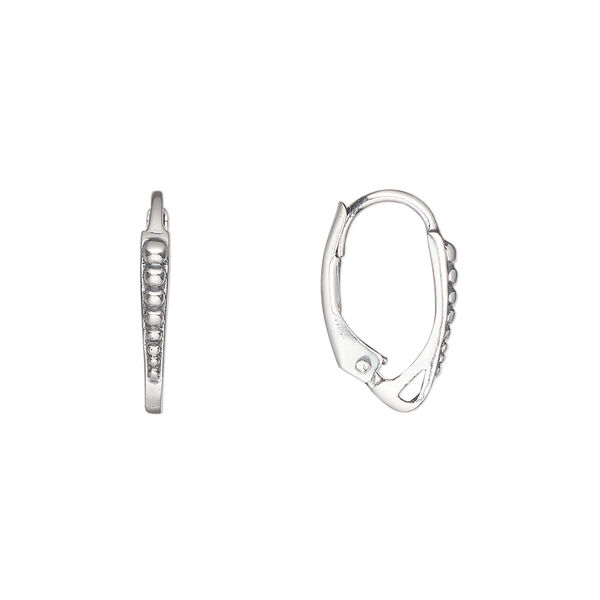 Ear wire, antiqued sterling silver, 16.5mm leverback with beaded design and closed loop, 18 gauge. Sold per pair. image number 0