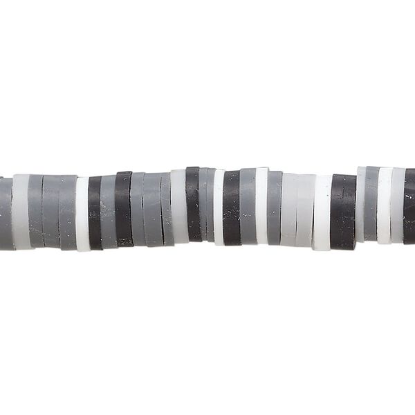 Bead, polymer clay, opaque black, grey and white, 8x2mm heishi. Sold per pkg of (2) 16-inch strands. image number 0