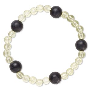 Bracelet, stretch, blackstone (dyed) and acrylic, light green, 5mm and 9-10mm round, 6 inches. Sold individually.