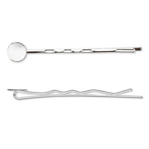 Hair clip, silver-plated brass, 63mm with 10mm pad. Sold per pkg of 12.