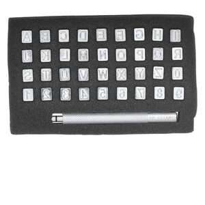 Stamp, zinc, 1/4 inch stamp and handle. Sold per 37-piece set.
