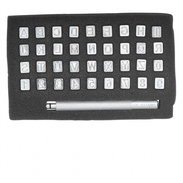 Stamp, zinc, 1/4 inch stamp and handle. Sold per 37-piece set. image number 0