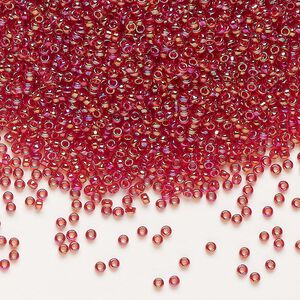 Seed bead, Miyuki, glass, pkg/250g, #15 rocaille, translucent rainbow ruby (RR-298).