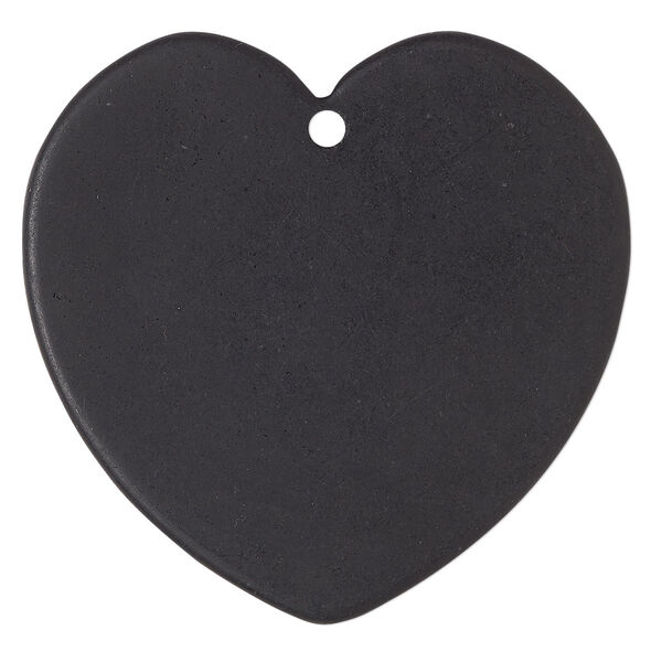 Focal, black slate (natural), 45x44mm hand-cut flat heart, Mohs hardness 4-1/2 to 5. Sold individually. image number 0