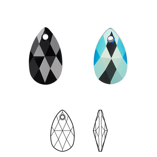 Drop 2pk jet shimmer, Crystal Passions® 16x9mm pendant pear 6106 image number 0
