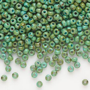 Seed bead, Preciosa Ornela, glass, opaque turquoise blue travertine, #8 rocaille. Sold per 50-gram pkg.