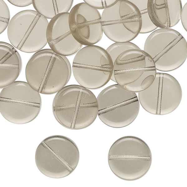 Bead, pressed glass, transparent smoke, 10mm flat round. Sold per 1-ounce pkg, approximately 50 beads. image number 0