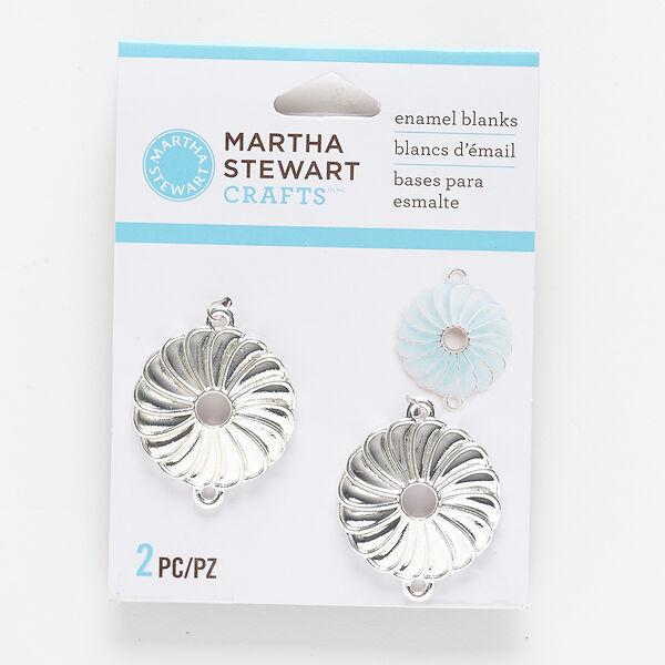Link, silver-finished "pewter" (zinc-based alloy), 25x24mm flower enamel blank. Sold per pkg of 2. image number 0