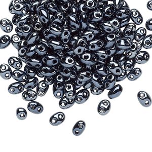 Seed bead, Preciosa Twin™ Czech glass, pkg/250g, 5x2.5mm oval, opaque pewter iris black, (49102).