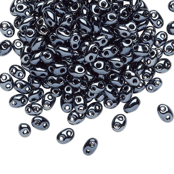 Seed bead, Preciosa Twin™ Czech glass, pkg/250g, 5x2.5mm oval, opaque pewter iris black, (49102). image number 0