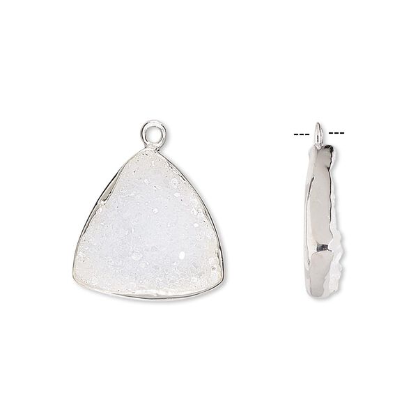Drop, white druzy agate (natural) and sterling silver, 16x16x16mm single-sided triangle. Sold per pkg of 2. image number 0