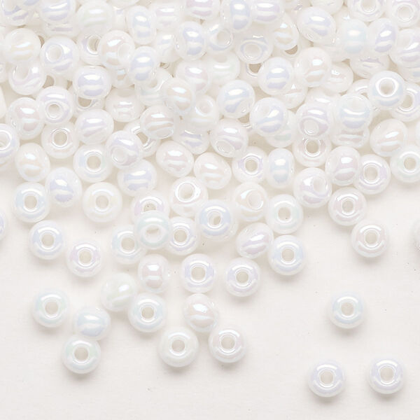 Seed bead, Preciosa Ornela Czech glass, pkg/50g, #6 rocaille, opaque rainbow chalkwhite, (46205). image number 0