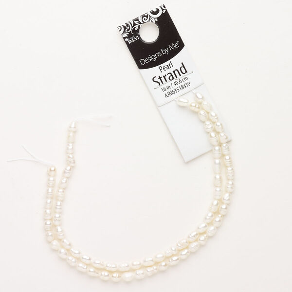 Pearl, cultured freshwater pearl (bleached), pkg/15-1/2 to 16 inches, white, 9-11mm rice. image number 0