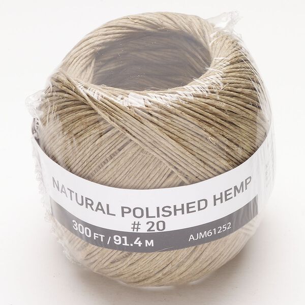 Cord 1pkg1 hemp, 1mm round, 300 ft polished tan image number 0