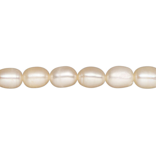 Pearl, cultured freshwater, peach, 6-7mm rice, B- grade, Mohs hardness 2-1/2 to 4. Sold per 14-inch strand. image number 0