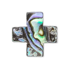 Component, paua shell (natural), 15x15mm undrilled cross. Sold per pkg of 2.