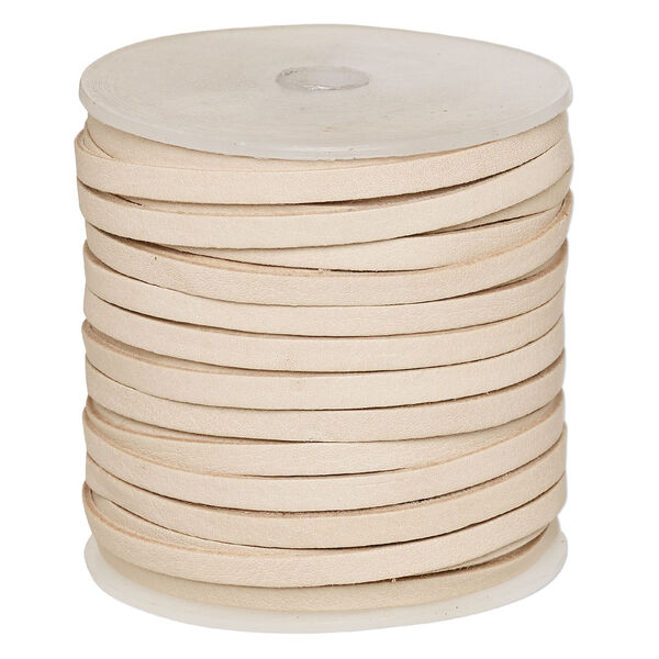 Cord, leather, tan, 4mm flat. Sold per 25-yard spool. image number 0