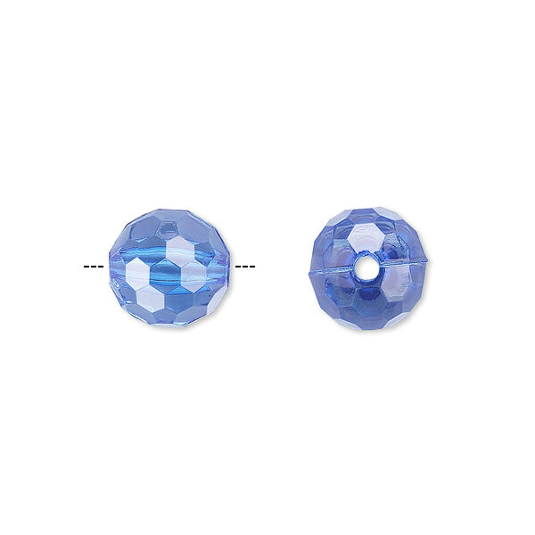 Bead, acrylic, blue, 10mm faceted round. Sold per 100-gram pkg, approximately 170 beads. image number 0