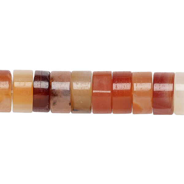 Bead, red agate (dyed / heated), white and red, 10x5mm heishi, B grade, Mohs hardness 6-1/2 to 7. Sold per pkg of 10. image number 0