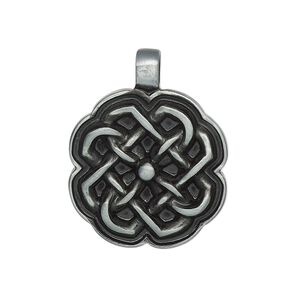Pendant, enamel and "pewter" (zinc-based alloy), black, 29x23mm single-sided Celtic knot. Sold individually.