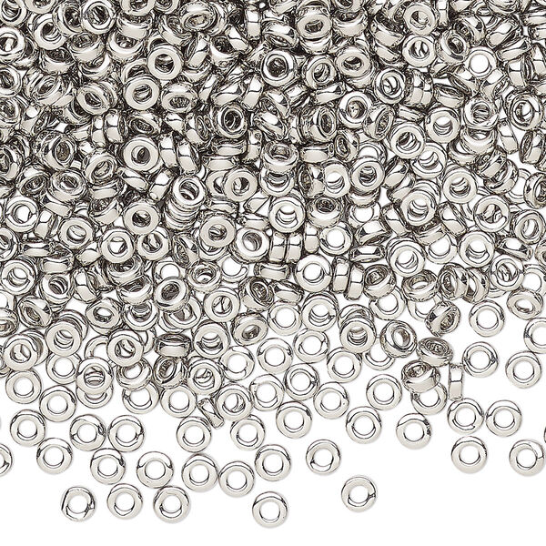 Seed bead, Miyuki, glass, pkg/250g, 3x1.3mm spacer rondelle, opaque palladium-plated, (SPR3-194). image number 0