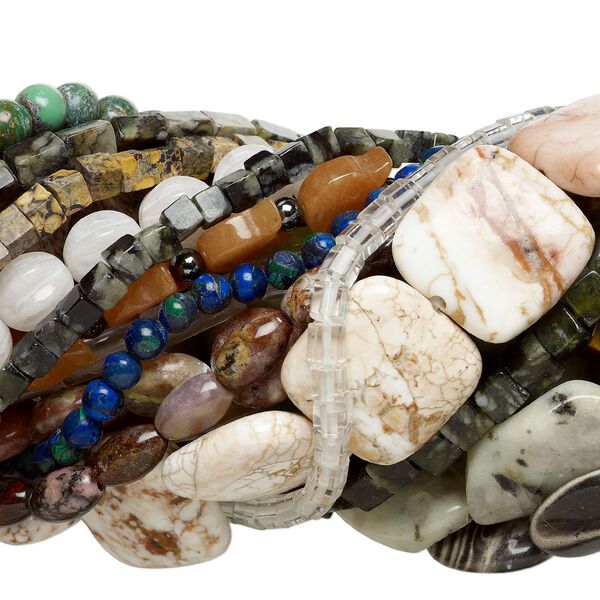 Multi-gemstone / glass 1pkg25, mixed shape bead 15 inch mix 4mm-40x30mm image number 0