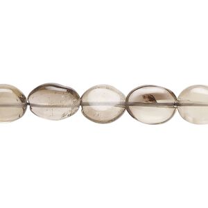 Smoky quartz 1pkg1, hand-cut puffed oval bead 13 inch 7x7mm-13x9mm