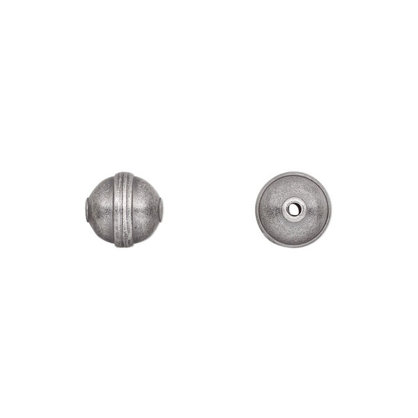 Bead, antique silver-plated steel, 8mm rimmed round. Sold per pkg of 20. image number 0