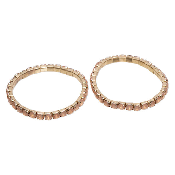 Bracelet, stretch, acrylic and gold-finished steel, frosted peach, 6-7mm wide, 7-1/2 inches. Sold per pkg of 2. image number 0